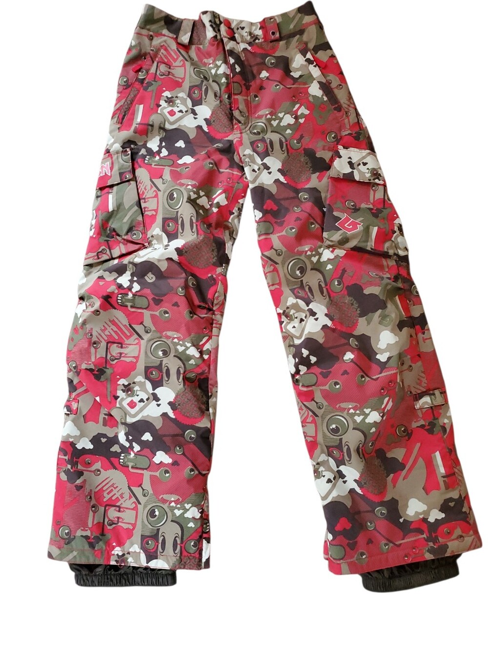 BURTON Boys Ski Snowboard Pants Dryride Cargo Red & Olive Green Graphic SIZE XL